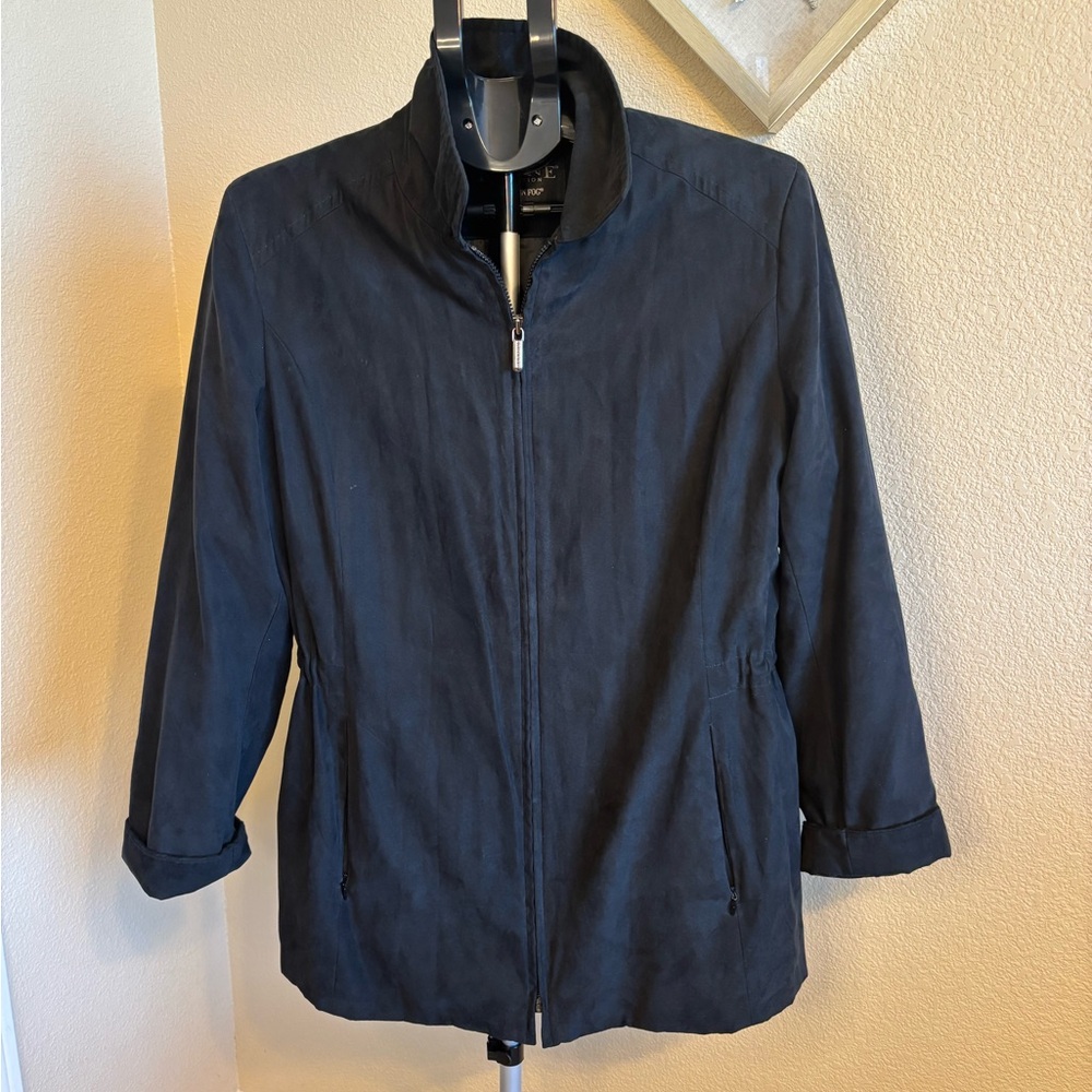 London Fog Towne Collection Zip Front Jacket Women’s Large Black Cinch‎ Waist